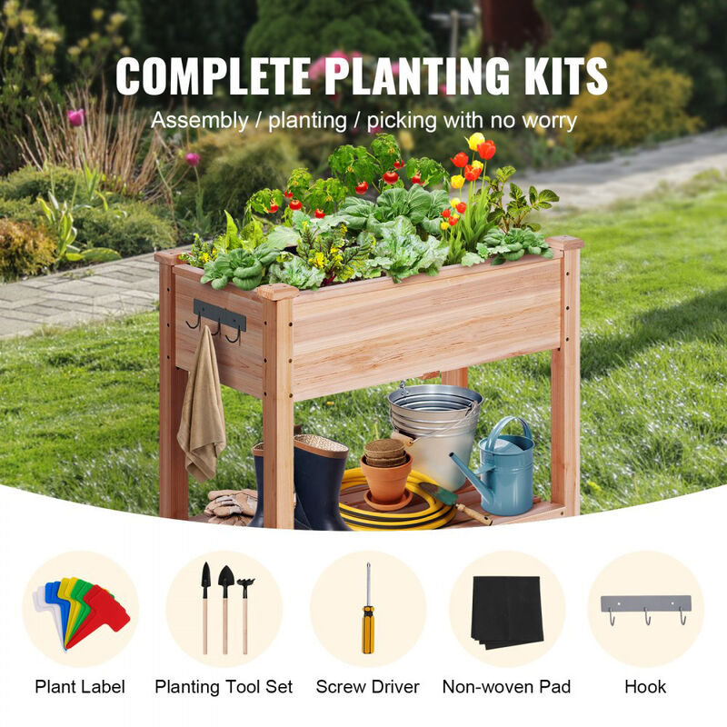 Wooden Raised Garden Bed with Legs Outdoor Planter Box for Flowers Herbs Vegetables-Burlywood image number 3