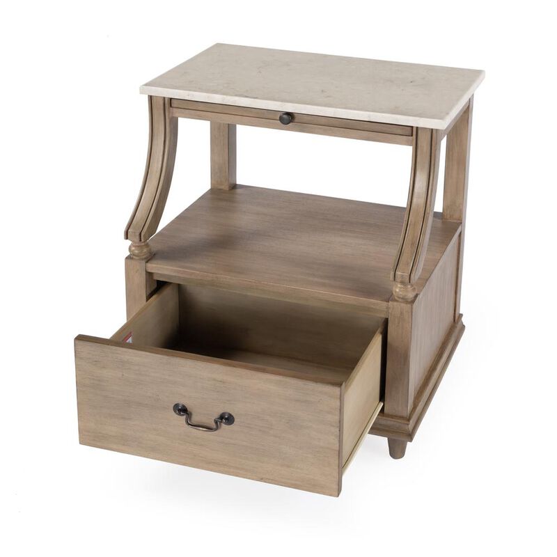 Butler Specialty Mabel Marble 1 drawer Nightstand, Tan/Beige image number 4