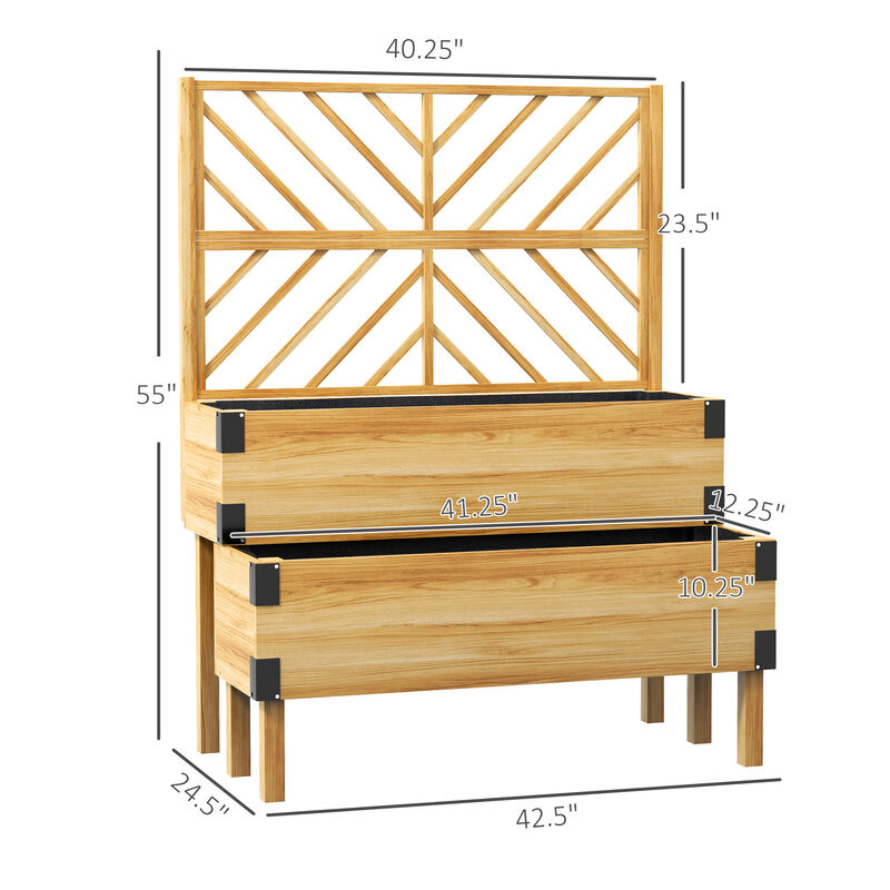 Hivvago 2-Tier Wooden Raised Garden Bed with Trellis image number 2