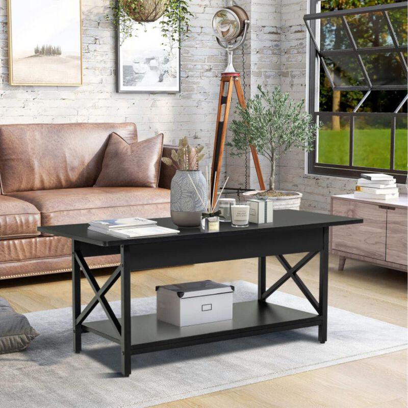 Hivvago 2-Tier Industrial Rectangular Coffee Table with Storage Shelf