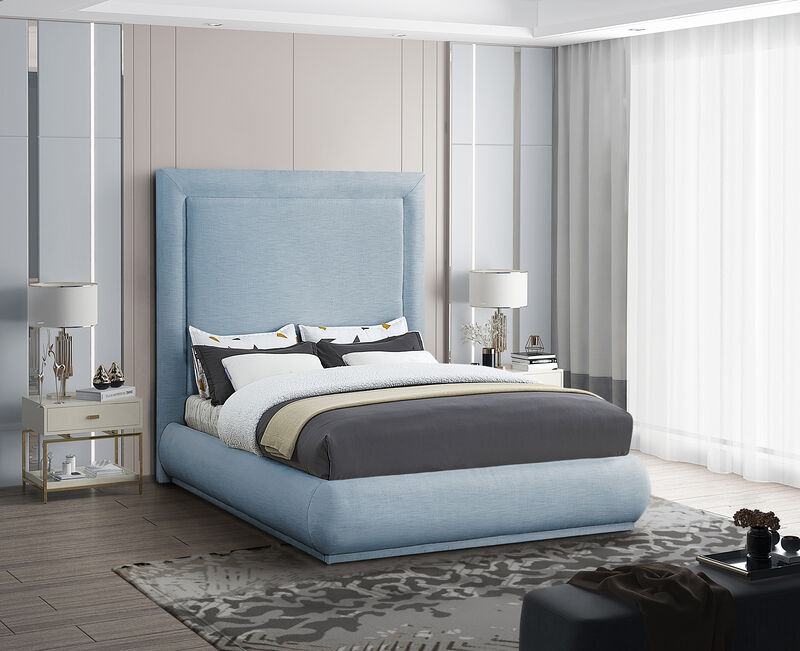Meridian Furniture Brooke Light Blue Linen Textured Fabric Queen Bed image number 1