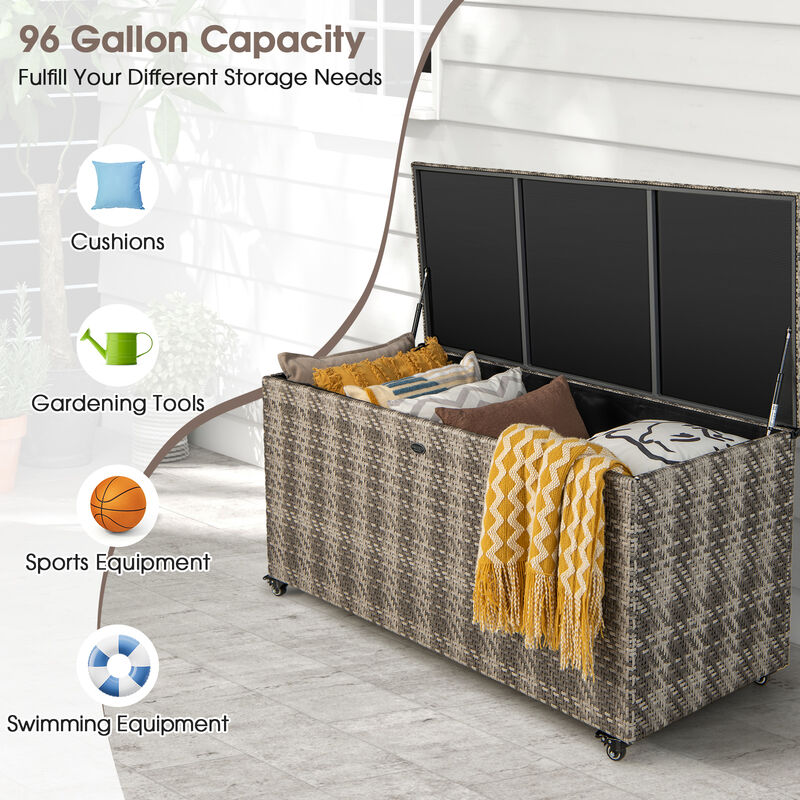 96 Gallon PE Wicker Outdoor Storage Box with 4 Wheels