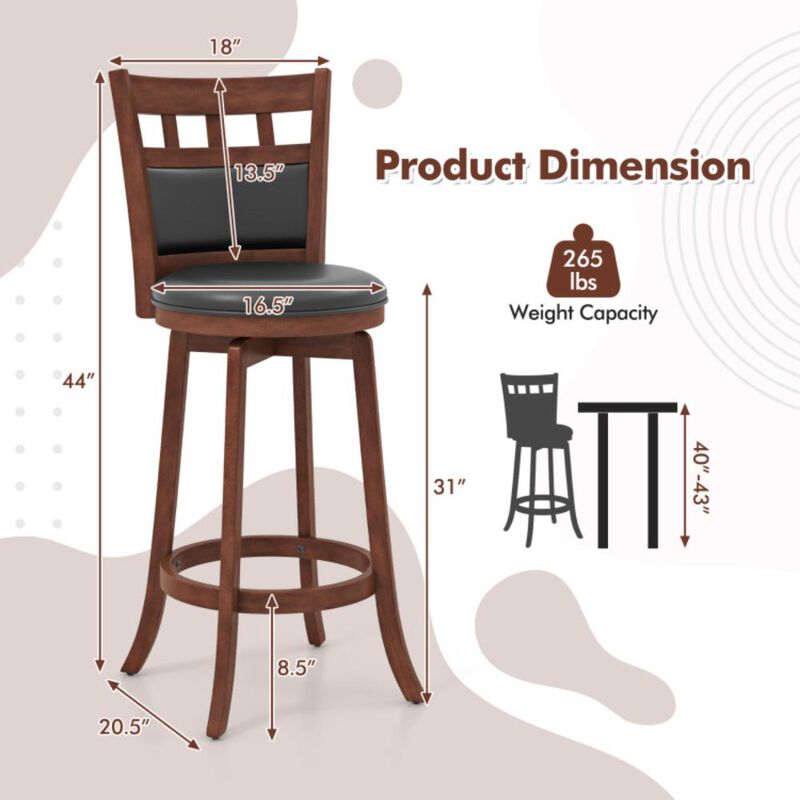 Hivvago Wood Swivel Bar Stools Set of 2 with Faux Leather Upholstered Seat and Back