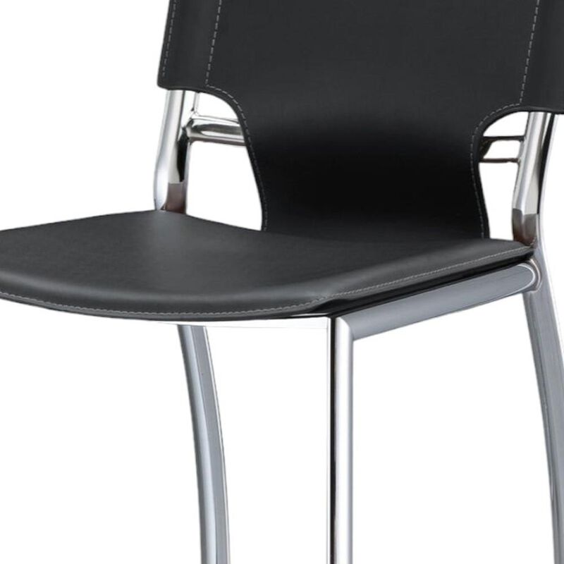 Hivvago Set of Two 25 Inch Black and Silver Faux Leather and Metal Low Back Counter Height Bar Chairs