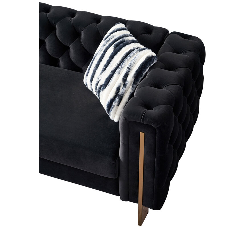 Chesterfield Modern Tufted Velvet Living Room Sofa, 84.25" W Couch, Black