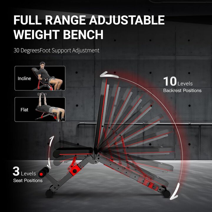 HARISON Adjustable Weight Bench, 800 lb Capacity, Foldable with Leg Extension, Incline Decline Bench (HR-608G)
