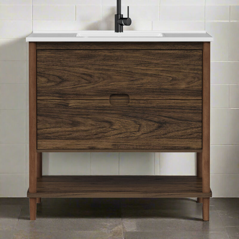 Ellery 36" Single Bathroom Vanity with Two Drawers, Walnut image number 6