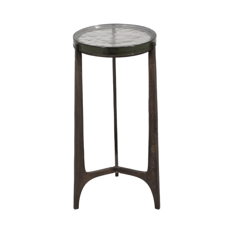 22" Thick Glass Top Round Accent Table, Antique Br image number 0