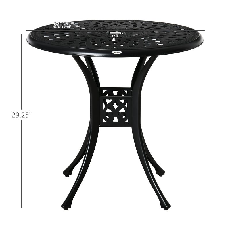 Black Outdoor Dining: 30" Round Cast Aluminum Table with Umbrella Hole