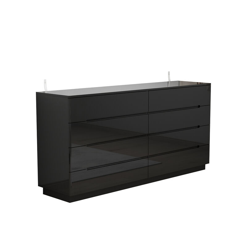 Black 8-Drawer 63 in. W Wood Double Dresser Chest of Drawers Bedroom Storage Organizer in With High Gloss and LED Lights
