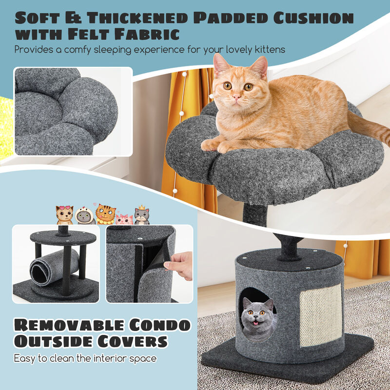 Cat Tree for Indoor Cats with Curved Metal Supporting Frame for Large & Small Cats-Grey