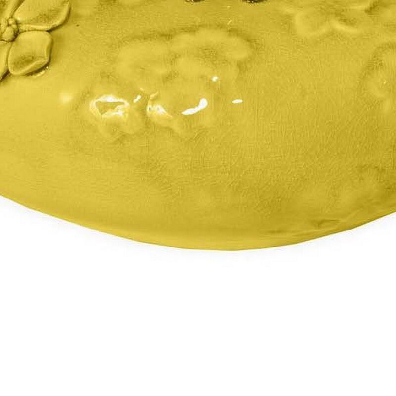 Remi Flower Vase, Decorative Yellow Ceramic w Floral Motifs, 12 Inch - Benzara