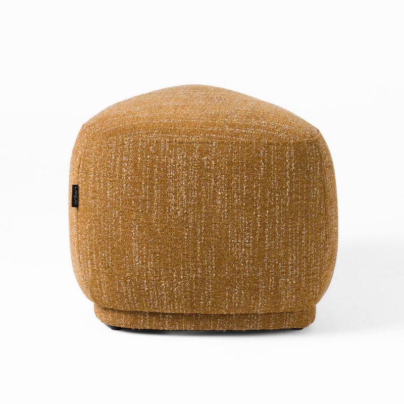 Reno Kini 26 Inch Ottoman, River Rock Shape, Yellow Polyester, Wood Frame - Benzara image number 4