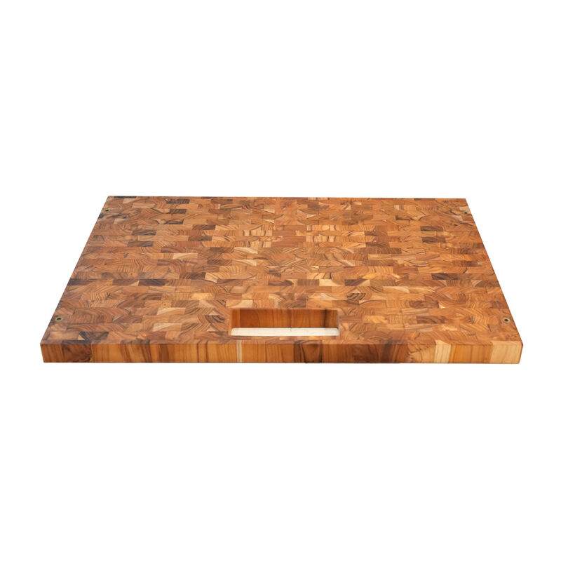 EcoDecors 29" x 18" FSC Teak End Grain Stove Top Cutting Board with Groove & Handles image number 0