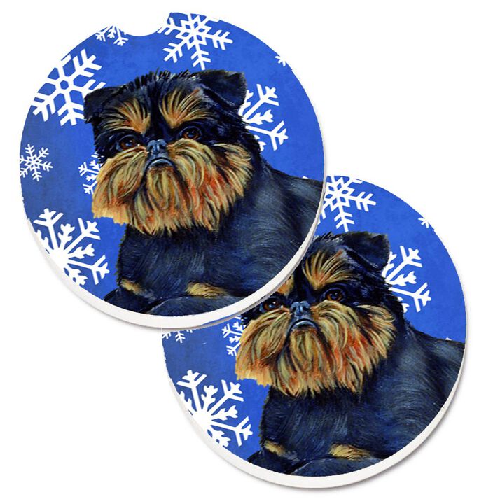 Caroline's Treasures Brussels Griffon Winter Snowflakes Holiday Set of 2 Cup Holder Car Coasters LH9298CARC, 2.56, Multicolor