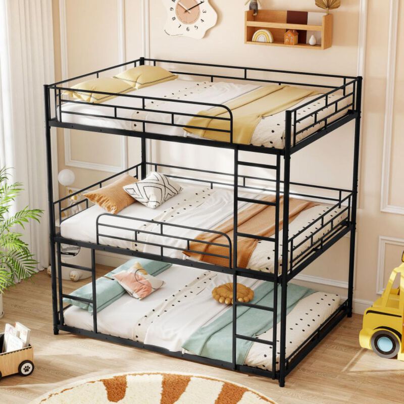 Hivvago Metal Triple Bunk Bed with Safety Guardrails and 2 Ladders-Black