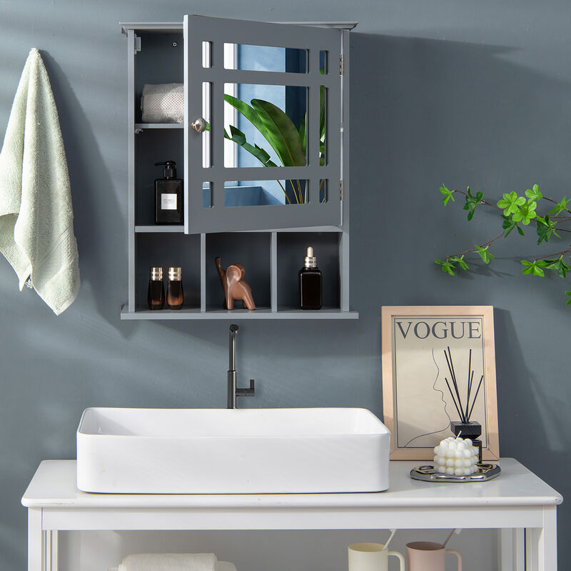 Costway Mirrored Medicine Cabinet Bathroom Wall Mounted Storage W/Adjustable Shelf White