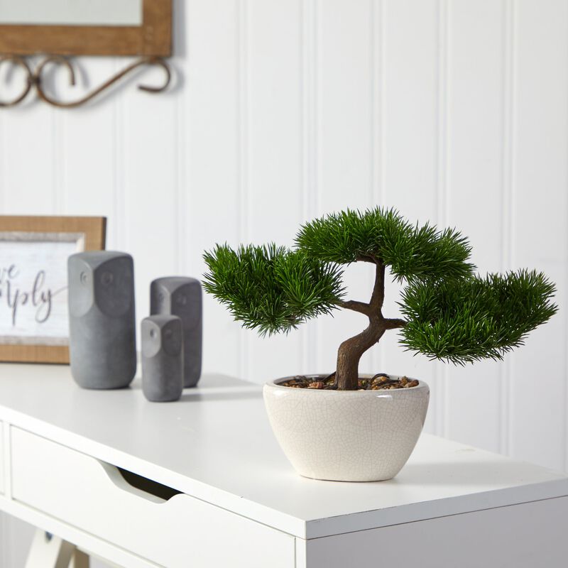 HomPlanti 10 Inches Cedar Bonsai Artificial Tree in Decorative Planter image number 3