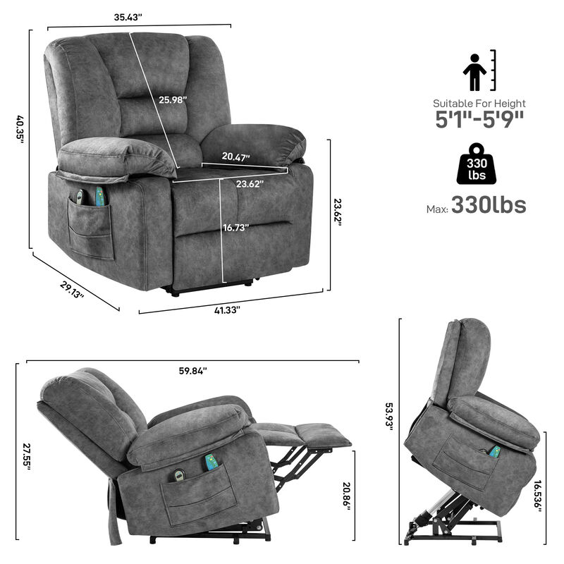 Streamdale Power Lift Recliner Chair Sofa for Elderly with Massage