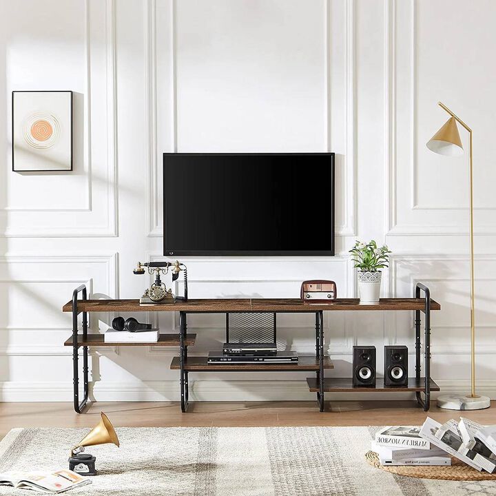 Modern Industrial TV Stand & Entertainment Center &ndash; Metal and Wood for TVs up to 75"