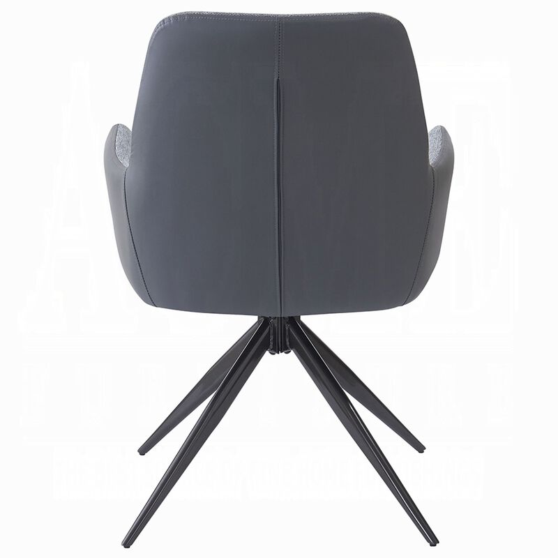 Husti Armchair Set of 2, Gray Fabric and Faux Leather, Black Iron Star Base image number 4