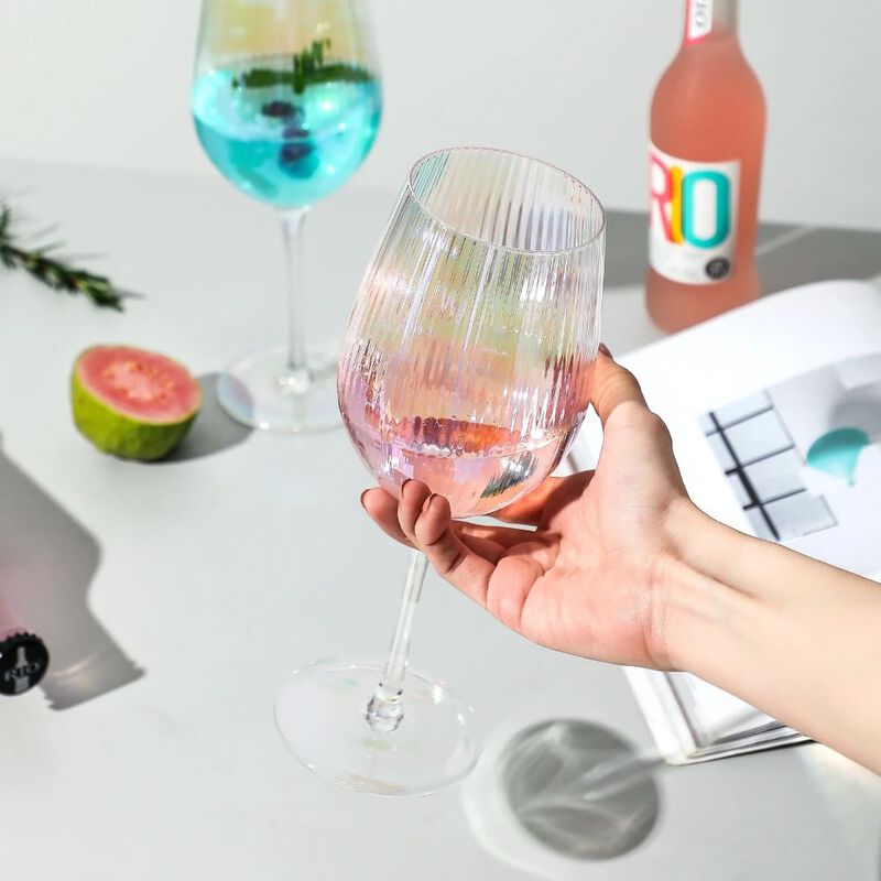 Grassi Iridescent Wine Glass Set - 19 oz Pretty Cute Cool Rainbow Colorful Halloween Glassware Set of 2