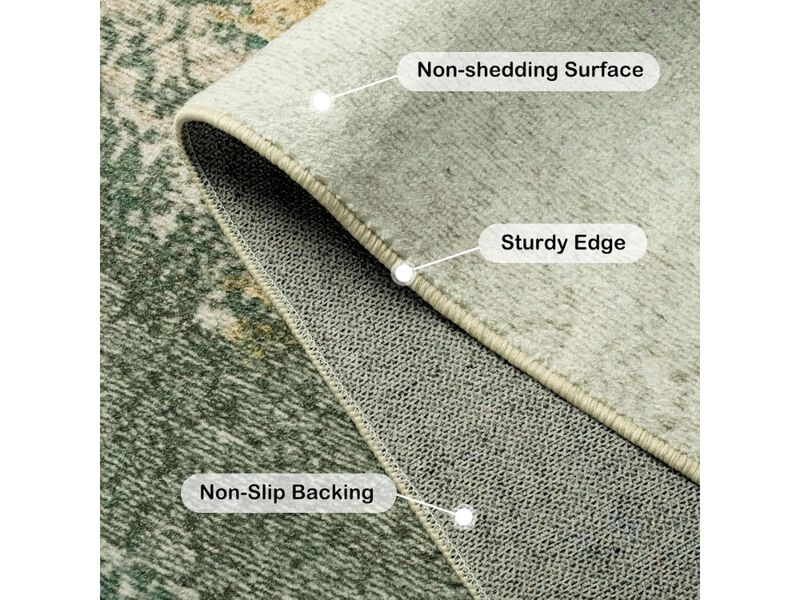Modern Abstract Green Washable Area Rug 8x10 Non Slip Faux Wool Carpet image number 2