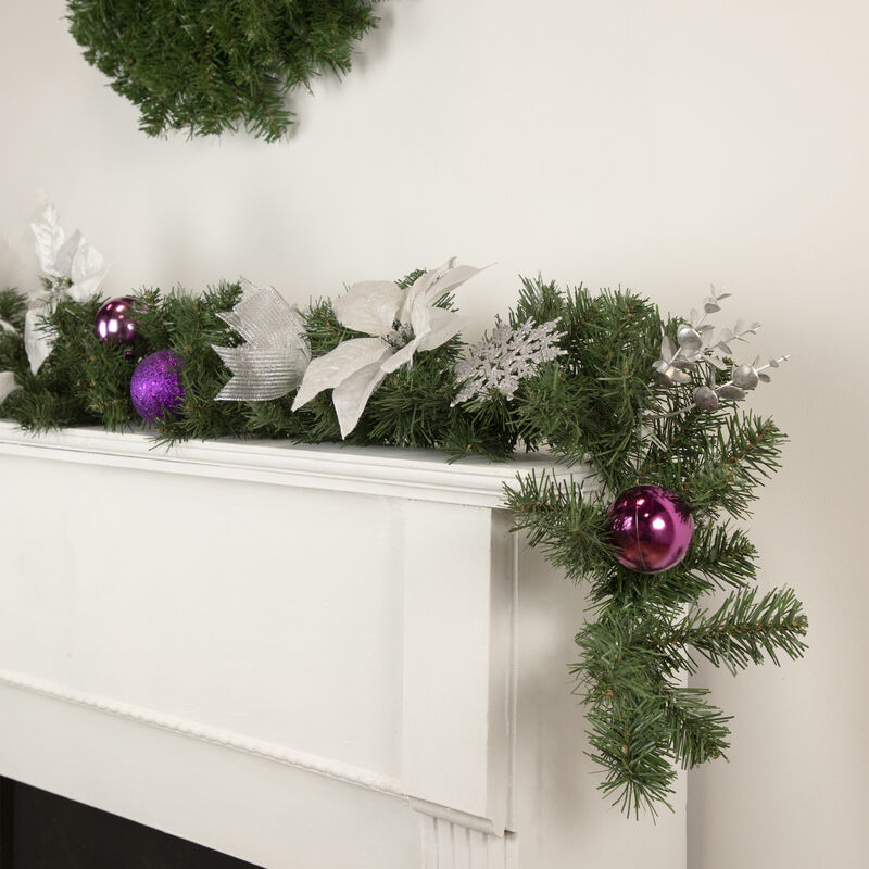 6' x 9" Foliage  Poinsettia and Ornament Artificial Christmas Garland  Unlit image number 1