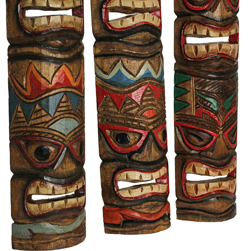 Set of 5 Double Tiki Mask Animal Totem Hand Carved Wall Decor Sculpture 24 Inch image number 3