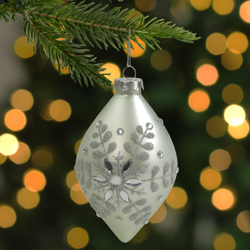 Matte Silver Glittery Snowflake Glass Christmas Finial Ornament 6" image number 1
