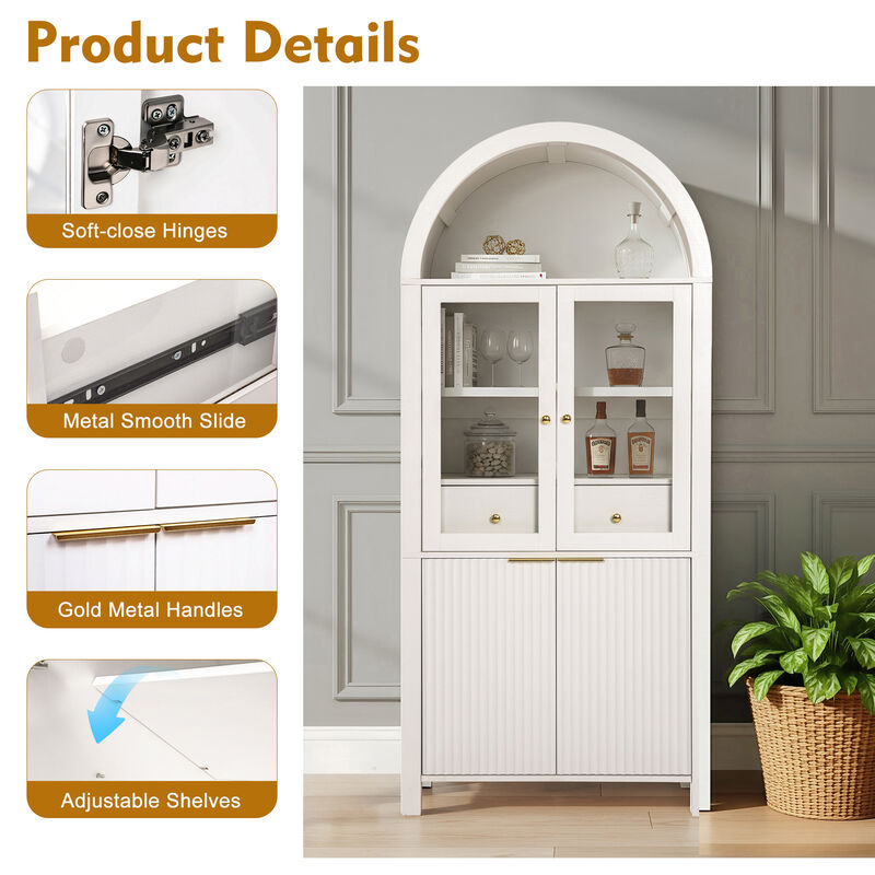 Merax Elegant Vertical Fluting Glass Door Pantry Cabinet - Adjustable Shelves & Versatile Storage image number 6