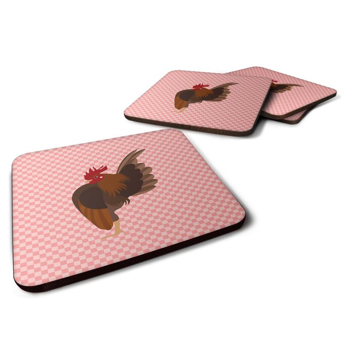Caroline's Treasures Malaysian Serama Chicken Pink Check Decorative coasters, 3.5, Multicolor