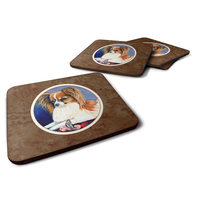 Caroline's Treasures 7038FC Papillon Rose And Butterfly Foam Coasters (Set of 4), 3.5, Multicolor