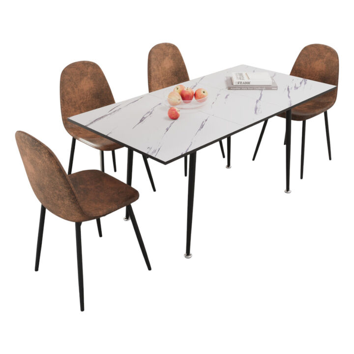 Dining Set with MDF Table, Metal Base and Four Suede Chairs