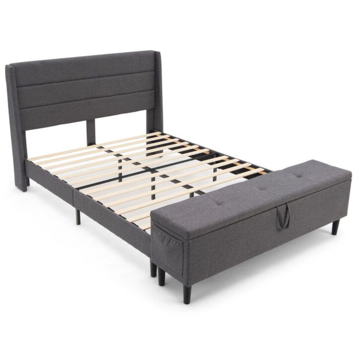 Hivvago Upholstered Bed Frame with Headboard and Storage Ottoman