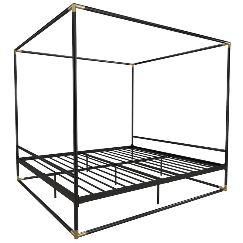 Celeste Canopy Metal Bed, King, Black & Gold