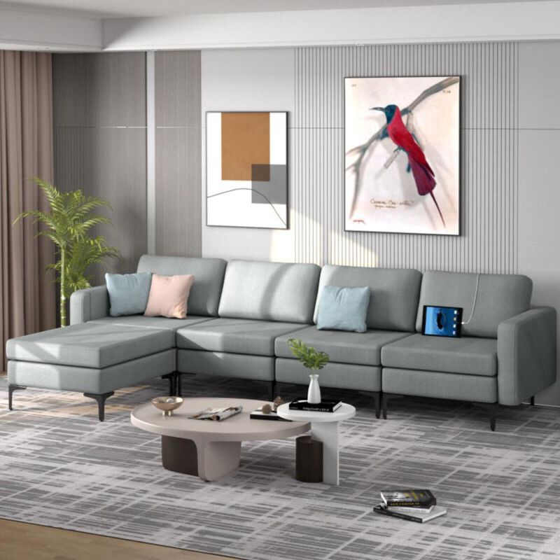 Hivvago Modular L-shaped Sectional Sofa with Reversible Ottoman and 2 USB Ports