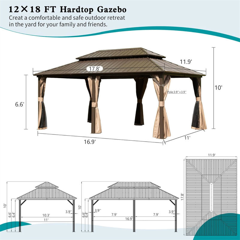 Streamdale 12'x18' Hardtop Aluminum Gazebo image number 6