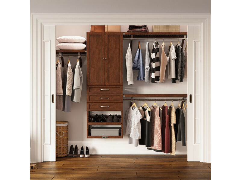 Solid Wood Walk-In Closet Organizer with 3 Shaker Style Drawers and Solid Wood Doors