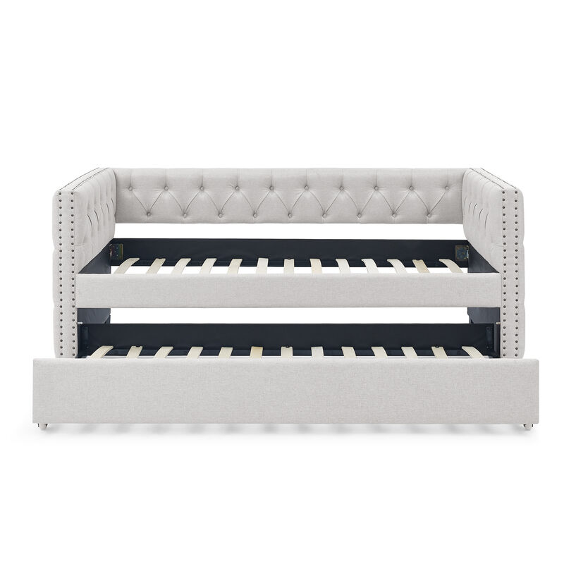 TATEUS Functional Upholstered Daybed - Twin Size with Pull-out Trundle Bed