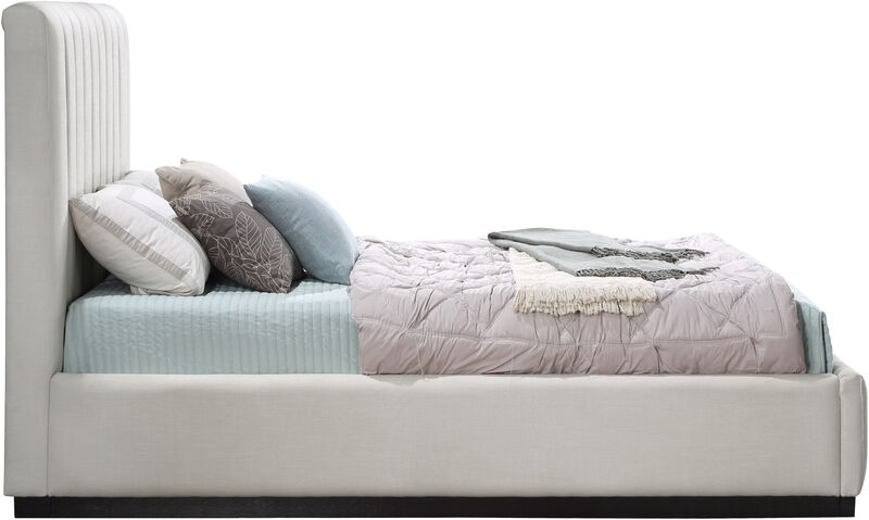 Meridian Furniture Lucia Beige Linen Textured Fabric Queen Bed