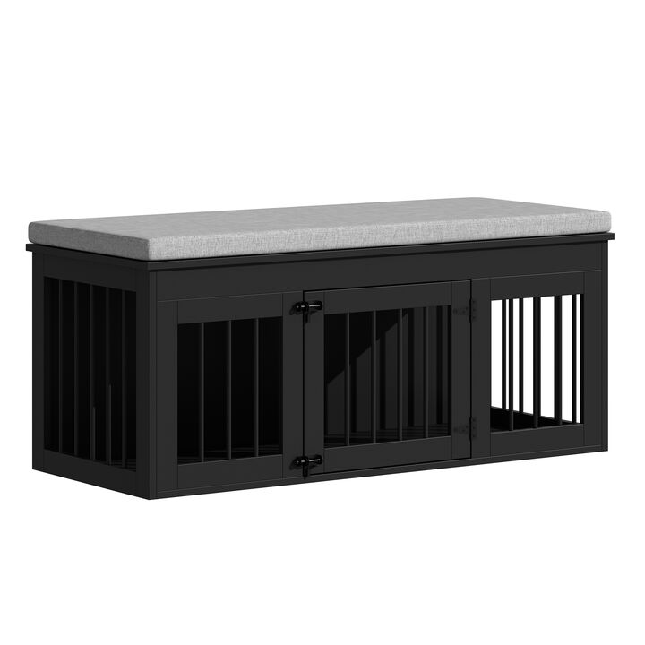 Wooden Bed End Bench Dog Crate, Dog Kennel Indoor Modern Crates Entryway Bench Furniture for Small Medium Pets, Black