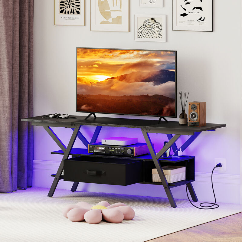 Modern TV Stand with LED Lights and Built In Power Outlets image number 1