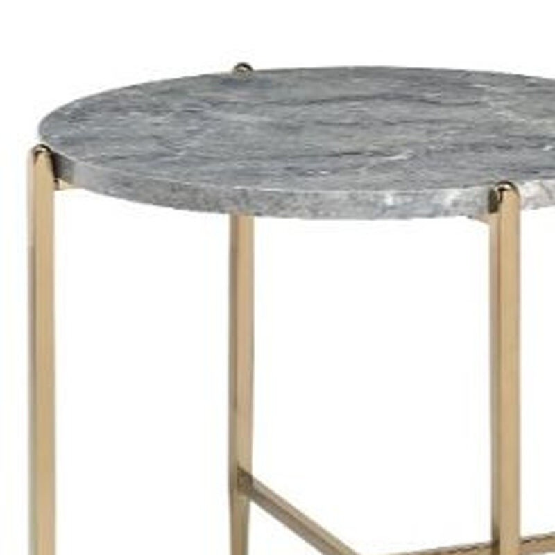 Wood Top Round End Table with Black Metal Frame, Stylish Accent Table for Any Room