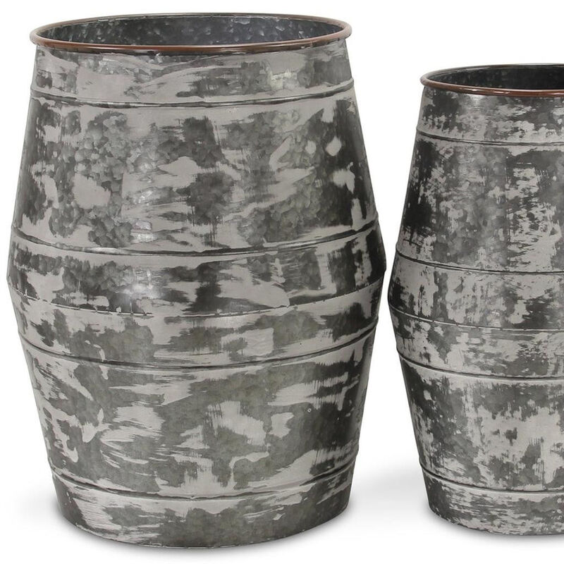 HomeRoots Set of Two Gray Galvanized Metal Cylinder Floor Vases image number 3