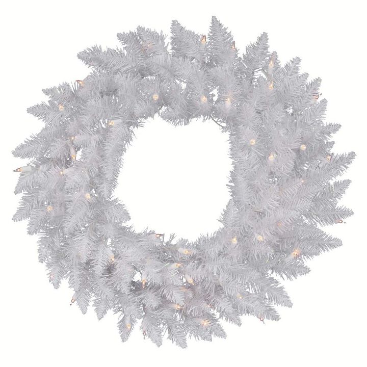 Vickerman 60" Sparkle White Spruce Artificial Christmas Wreath, Warm White LED Lights - Faux Spruce Christmas Wreath - Seasonal Indoor Home Decor