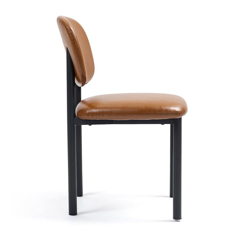 Glamour Home Set of 2 Light Brown Faux Leather Upholstered Dining Chair Black Iron Legs