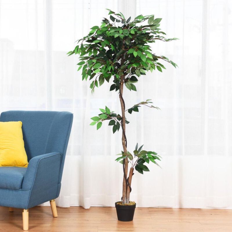 Hivvago 5.5 Feet Artificial Ficus Silk Tree with Wood Trunks