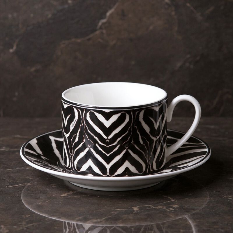 Tea Cup & Saucer ZEBRA Set of 2 in Luxury Box diam. 3.3", H 2.3", cap. 7.5 oz, Saucer diam. 6" image number 2