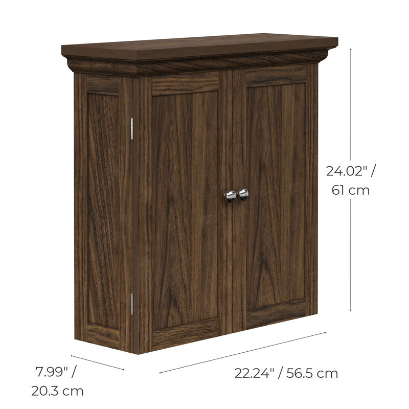 Teamson Home Stratford Removable Two-Door Wall Cabinet with Adjustable Shelves, Walnut
